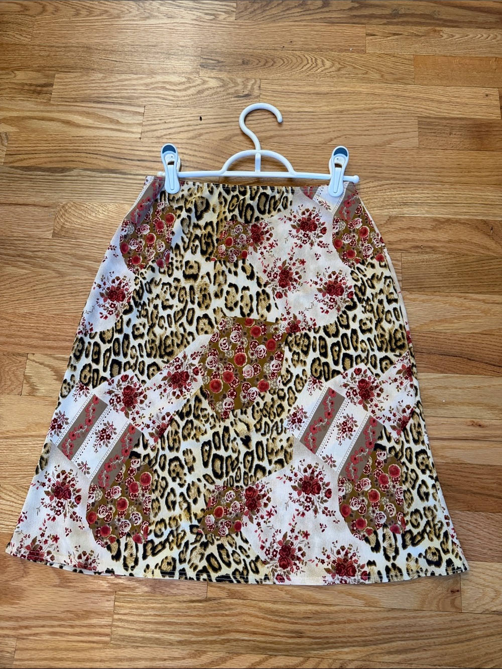 A-Line Skirt in White Multi Leopard & Floral Print
